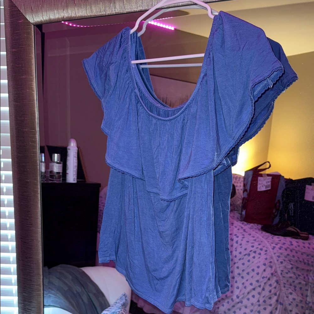 American Eagle Outfitters Blue Ruffle Blouse